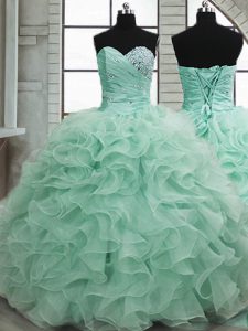 New Arrival Apple Green Sweetheart Lace Up Beading and Ruffles 15th Birthday Dress Sleeveless