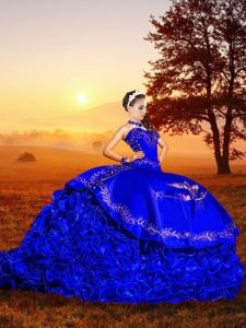 Royal Blue Quinceanera Dress Sweetheart Sleeveless Brush Train Lace Up