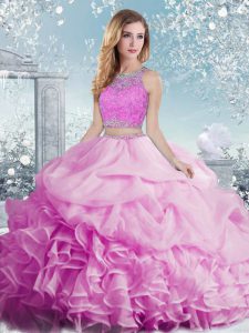 Hot Sale Lilac Sleeveless Organza Clasp Handle Ball Gown Prom Dress for Military Ball and Sweet 16 and Quinceanera