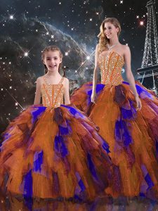 Decent Multi-color Ball Gowns Sweetheart Sleeveless Tulle Floor Length Lace Up Beading and Ruffled Layers Quince Ball Gowns