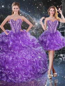Top Selling Sweetheart Sleeveless Lace Up Quinceanera Gowns Eggplant Purple Organza