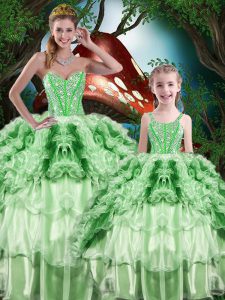 Extravagant Sweetheart Sleeveless Lace Up Sweet 16 Dresses Green Organza