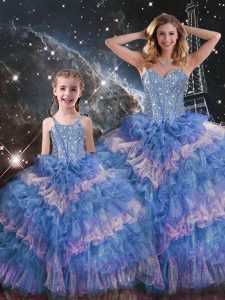High End Multi-color Lace Up Vestidos de Quinceanera Beading and Ruffled Layers Sleeveless Floor Length