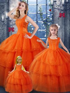 Most Popular Floor Length Ball Gowns Sleeveless Orange Red Ball Gown Prom Dress Lace Up