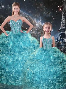Floor Length Ball Gowns Sleeveless Aqua Blue 15th Birthday Dress Lace Up