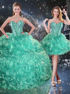 Ideal Sleeveless Beading and Ruffles Lace Up Sweet 16 Dresses