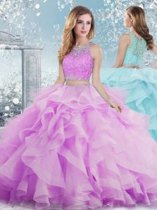 Floor Length Lilac Quinceanera Dress Scoop Sleeveless Clasp Handle