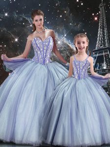 Best Selling Lavender Sleeveless Tulle Lace Up Quinceanera Dresses for Military Ball and Sweet 16 and Quinceanera