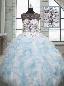 Scoop Sleeveless Organza Sweet 16 Dress Beading and Ruffles Lace Up