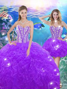 Organza Sleeveless Floor Length Sweet 16 Quinceanera Dress and Beading and Ruffles