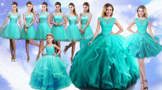 Floor Length Turquoise Sweet 16 Quinceanera Dress Scoop Sleeveless Lace Up