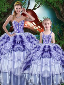 Sleeveless Organza Floor Length Lace Up Sweet 16 Quinceanera Dress in Multi-color with Beading and Ruffles and Ruffled Layers
