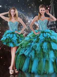 Ball Gowns Sweet 16 Dresses Multi-color Sweetheart Organza Sleeveless Floor Length Lace Up