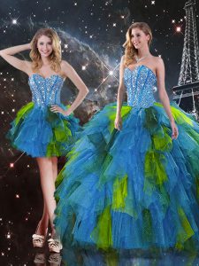 Floor Length Three Pieces Sleeveless Multi-color Sweet 16 Quinceanera Dress Lace Up