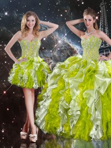 Elegant Sweetheart Sleeveless Ball Gown Prom Dress Floor Length Beading and Ruffles Multi-color Organza