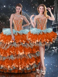 Admirable Multi-color Lace Up Sweetheart Beading and Ruffles and Ruffled Layers Ball Gown Prom Dress Organza Sleeveless