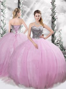Brush Train Ball Gowns Sweet 16 Dresses Lilac Sweetheart Tulle Sleeveless Lace Up