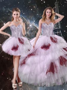Exquisite Three Pieces Vestidos de Quinceanera Multi-color Sweetheart Tulle Sleeveless Floor Length Lace Up