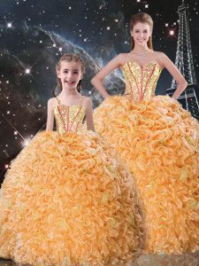 Fantastic Sweetheart Sleeveless Lace Up Sweet 16 Dresses Orange Organza