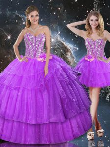 Sweetheart Sleeveless Lace Up Quinceanera Dresses Purple Organza