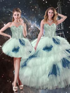 Blue And White 15th Birthday Dress Military Ball and Sweet 16 and Quinceanera with Ruffled Layers Sweetheart Sleeveless Lace Up