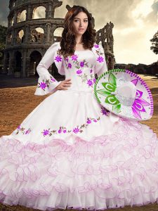 Delicate Square Long Sleeves Lace Up Quinceanera Dress White Organza