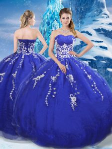 Delicate Blue Sleeveless Appliques Floor Length Sweet 16 Quinceanera Dress