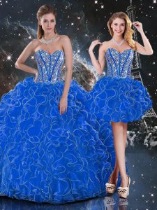 Extravagant Ball Gowns Ball Gown Prom Dress Blue Sweetheart Organza Sleeveless Floor Length Lace Up