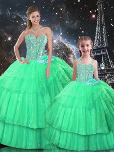 Pretty Apple Green Sweetheart Neckline Ruffled Layers Quinceanera Gown Sleeveless Lace Up