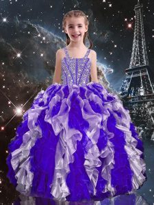 Fashion Sleeveless Lace Up Floor Length Beading and Ruffles Pageant Gowns For Girls