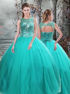Tulle Sleeveless Floor Length Quince Ball Gowns and Beading