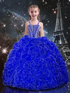 Simple Floor Length Ball Gowns Sleeveless Royal Blue High School Pageant Dress Lace Up