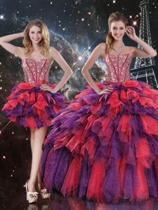 Elegant Sleeveless Lace Up Floor Length Beading and Ruffles and Ruffled Layers Quinceanera Dresses