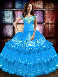 Gorgeous Taffeta Sleeveless Floor Length Ball Gown Prom Dress and Embroidery and Ruffled Layers