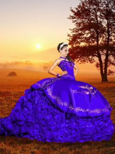 Cheap Purple Ball Gowns Embroidery and Ruffles Sweet 16 Dresses Lace Up Organza Sleeveless
