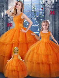 Orange Sleeveless Ruffled Layers Floor Length Sweet 16 Quinceanera Dress