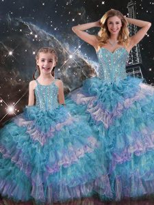 Sweetheart Sleeveless Lace Up 15th Birthday Dress Multi-color Organza