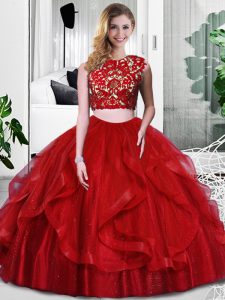 Wine Red Sleeveless Tulle Zipper Quinceanera Gowns for Military Ball and Sweet 16 and Quinceanera