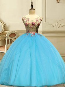 Extravagant Scoop Sleeveless Organza Quinceanera Dresses Appliques Lace Up