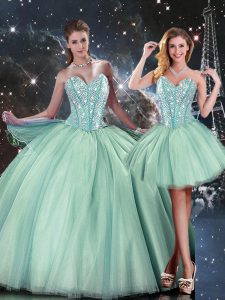Turquoise Sleeveless Beading Floor Length Ball Gown Prom Dress