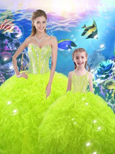 Yellow Green Sleeveless Beading and Ruffles Floor Length Sweet 16 Dresses