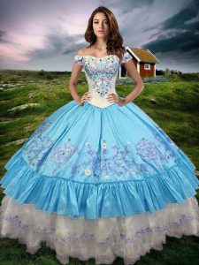 Baby Blue Sleeveless Floor Length Beading and Embroidery and Ruffled Layers Lace Up Sweet 16 Dresses