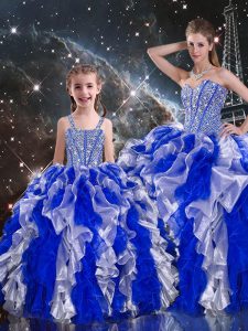 Romantic Multi-color Sleeveless Organza Lace Up Quinceanera Gown for Military Ball and Sweet 16 and Quinceanera