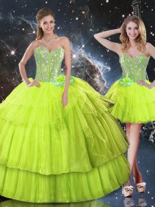 On Sale Yellow Green Sleeveless Ruffled Layers Floor Length Sweet 16 Dresses