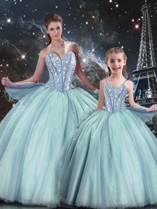 Fitting Light Blue Sweet 16 Dress Military Ball and Sweet 16 and Quinceanera with Beading Sweetheart Sleeveless Lace Up