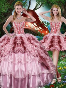 Sweetheart Sleeveless Quinceanera Gowns Floor Length Beading and Ruffles and Ruffled Layers Multi-color Organza