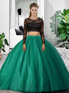 Long Sleeves Backless Floor Length Lace and Ruching Quinceanera Gown