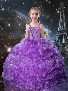 High Class Eggplant Purple Ball Gowns Beading and Ruffles Pageant Dress Lace Up Organza Sleeveless Floor Length