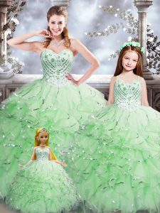 Simple Apple Green Sleeveless Beading and Ruffles Floor Length Sweet 16 Dress