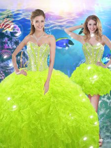 Cheap Yellow Green Sweetheart Neckline Beading and Ruffles Quinceanera Gowns Sleeveless Lace Up